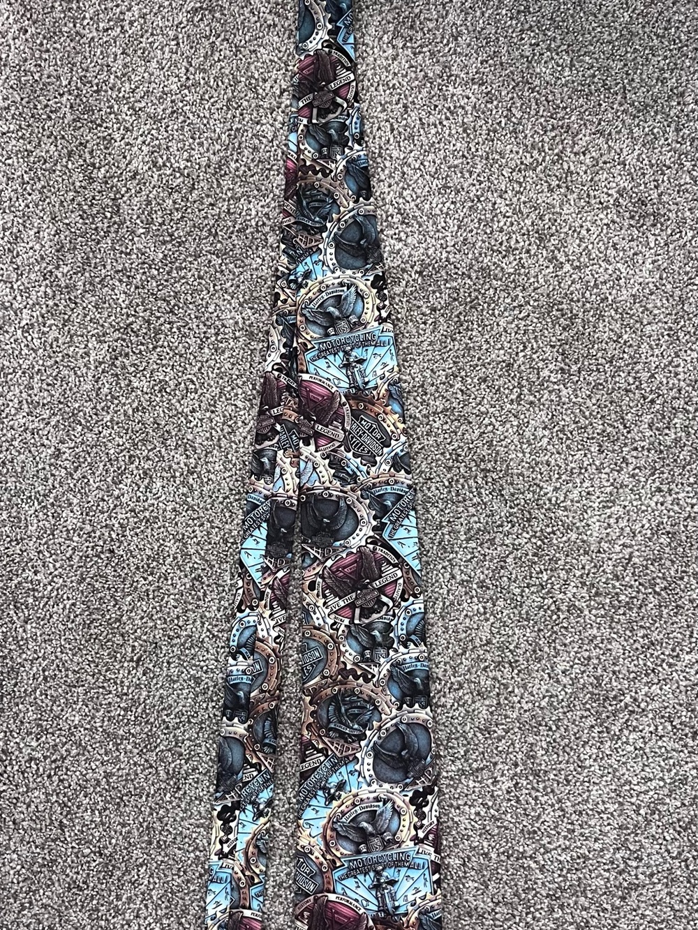 Harley-Davidson Multicolor Graphic Tie with Blue, Brown, Black Accents